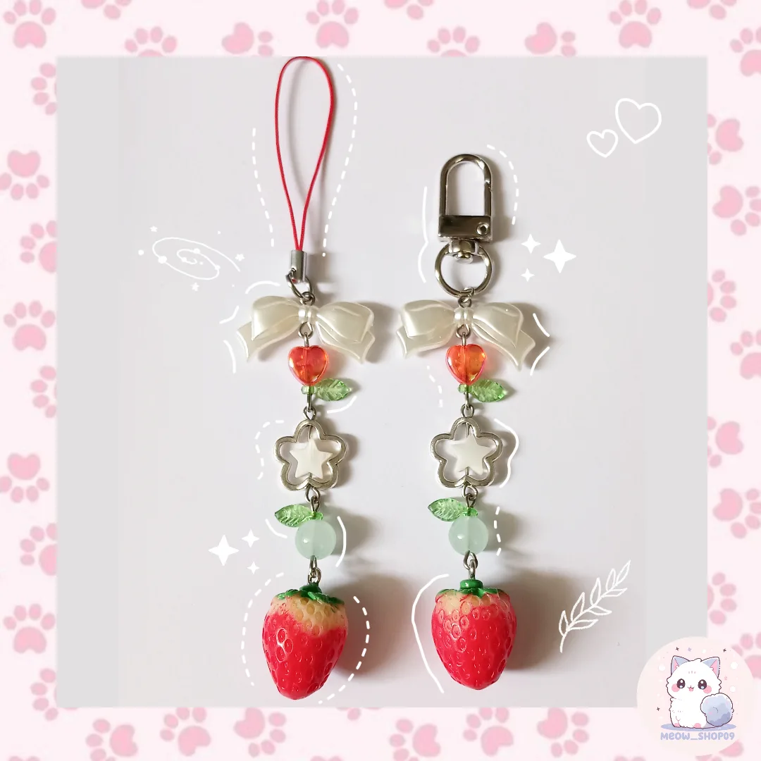 آویز توت فرنگی مدل فونچارم و بگ چارم